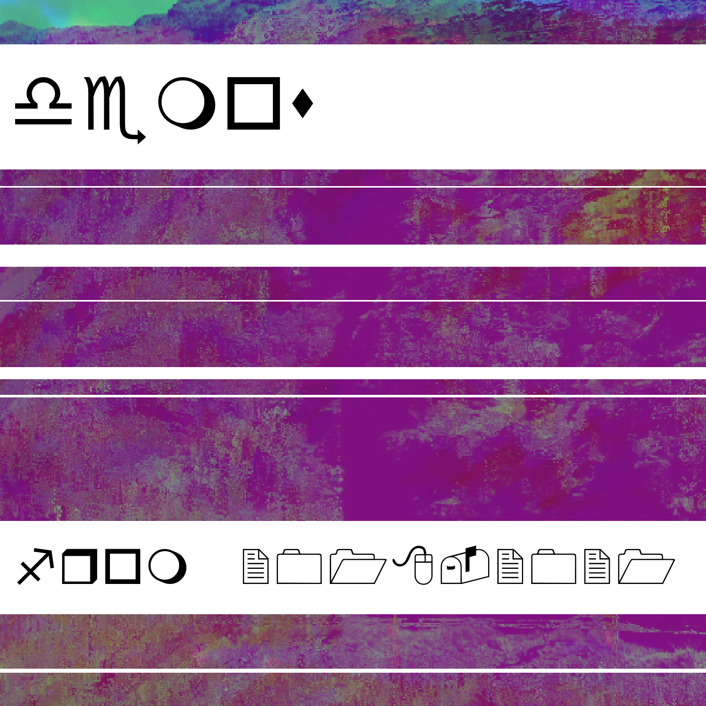 abstract colors in the background, with lines drawn in the foreground. text is typeset in the lines, but is unreadable due to being written using wingdings. the text in english reads demos from 2018-2021